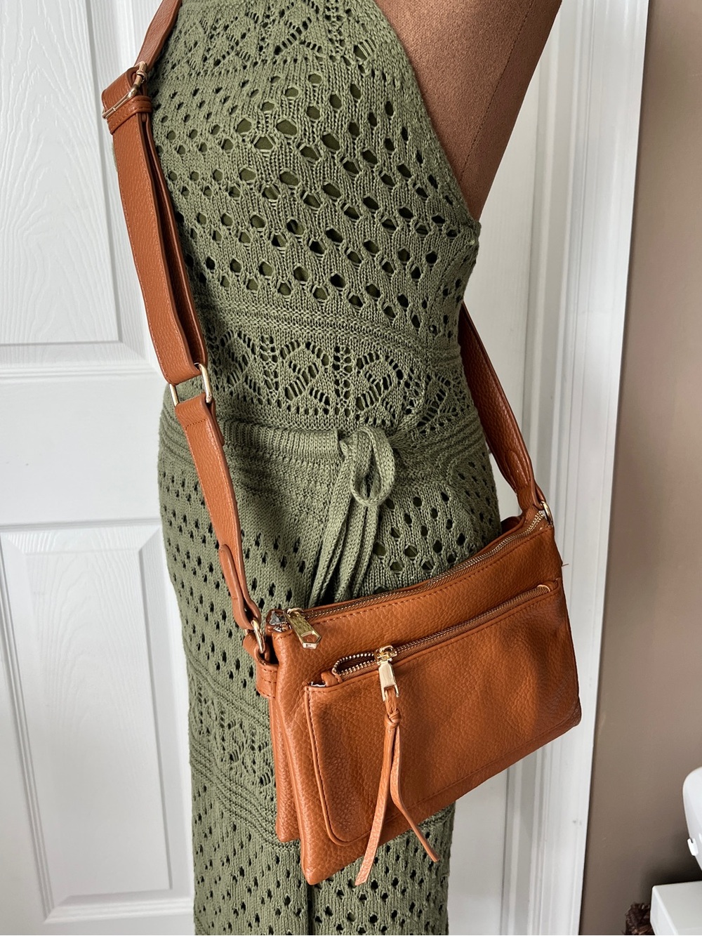 Amazon Tan Crossbody Bag with Gold Hardware